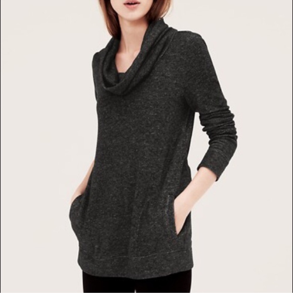 Lou & Grey Cowl Neck Charcoal/Heather Gray Tunic Pullover Sweater